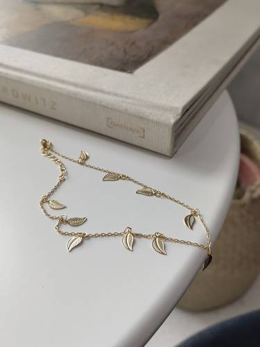 925 Sterling Silver Minimalist Leaf  Anklet