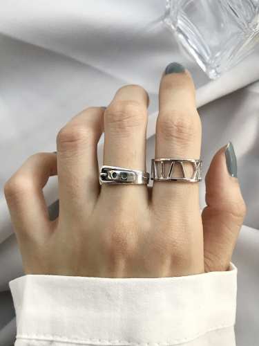 925 Sterling Silver Hollow Irregular Vintage Free Size Midi Ring