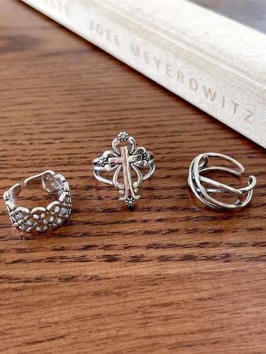 925 Sterling Silver Hollow Cross Vintage Band Ring