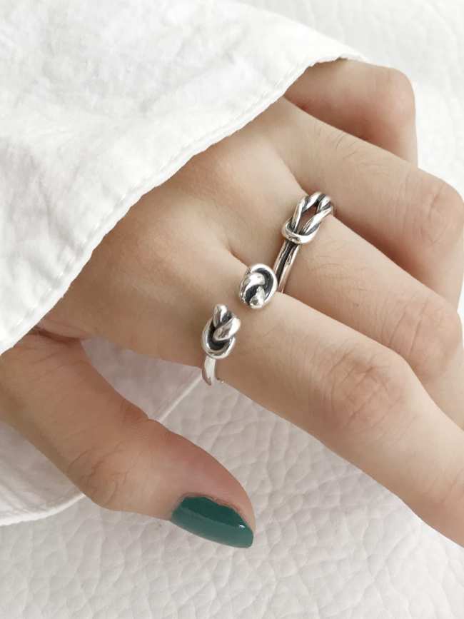 925 Sterling Silver Vintage  Bold Double Knot Free Size Midi Ring