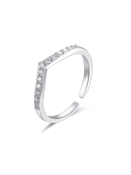 925 Sterling Silver Cubic Zirconia Irregular Minimalist Band Ring