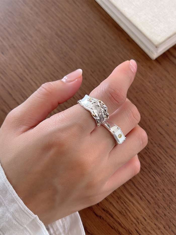 925 Sterling Silver Geometric Vintage Band Ring