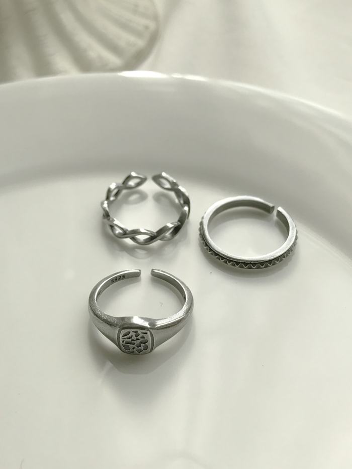 925 Sterling Silver Geometric Vintage  Free Size Midi Ring