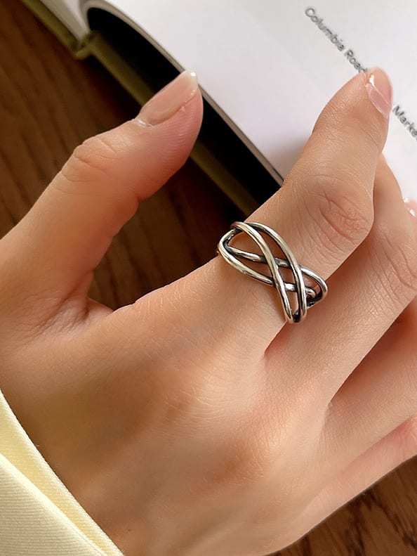 925 Sterling Silver Hollow Cross Vintage Band Ring