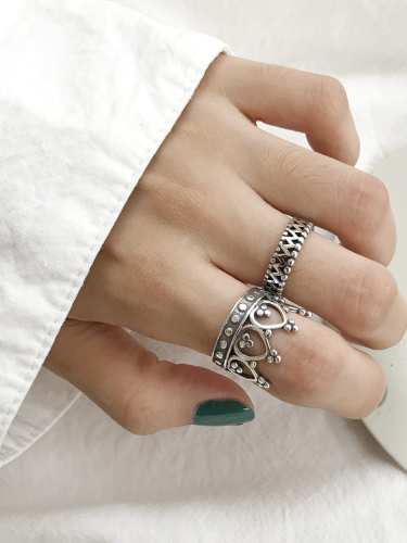 925 Sterling Silver Crown Vintage Free Size Band Ring