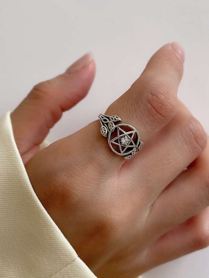 925 Sterling Silver Hollow Geometric Vintage Band Ring
