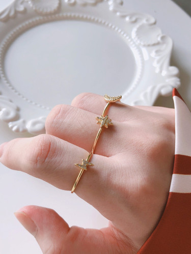 925 Sterling Silver With Gold Plated Simplistic Irregular Free Size  Rings