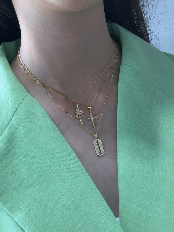 925 Sterling Silver With Gold Plated Personality Cross Coconut tree  Necklaces