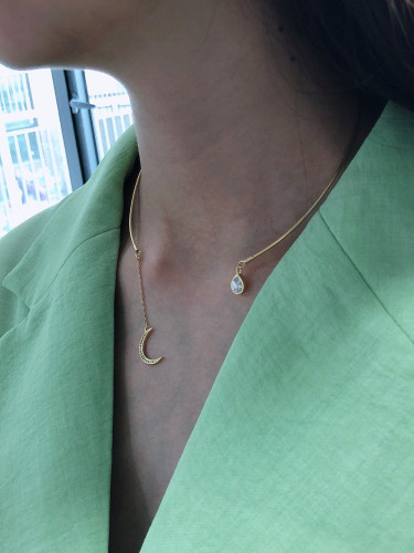 925 Sterling Silver With Gold Plated Simplistic Water Drop Necklaces
