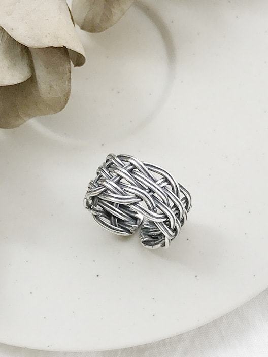 925 Sterling Silver Multi Wire Knitting   Vintage Free Size  Band Ring