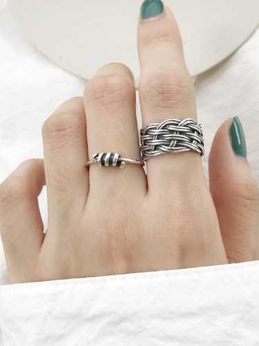 925 Sterling Silver Multi Wire Knitting   Vintage Free Size  Band Ring