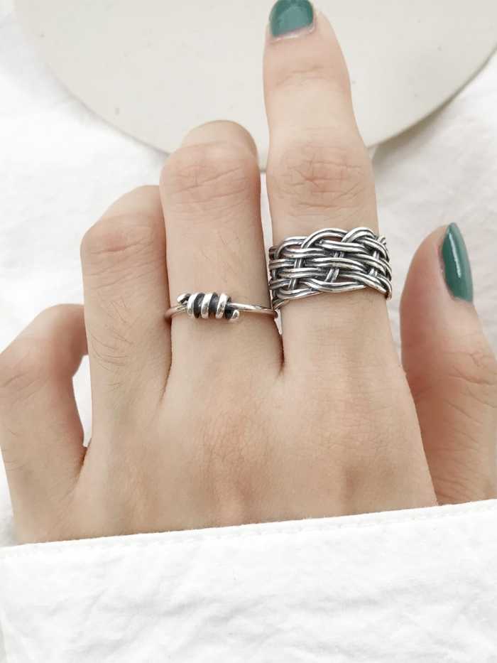 925 Sterling Silver Multi Wire Knitting   Vintage Free Size  Band Ring