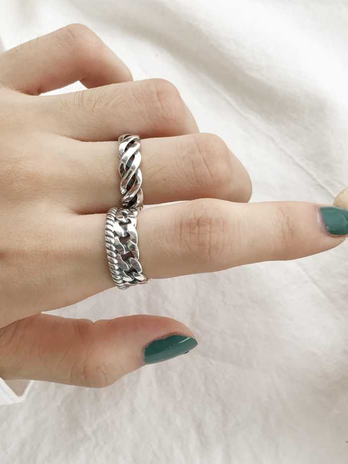 925 Sterling Silver  Vintage Twist Chain Free Size Band Ring