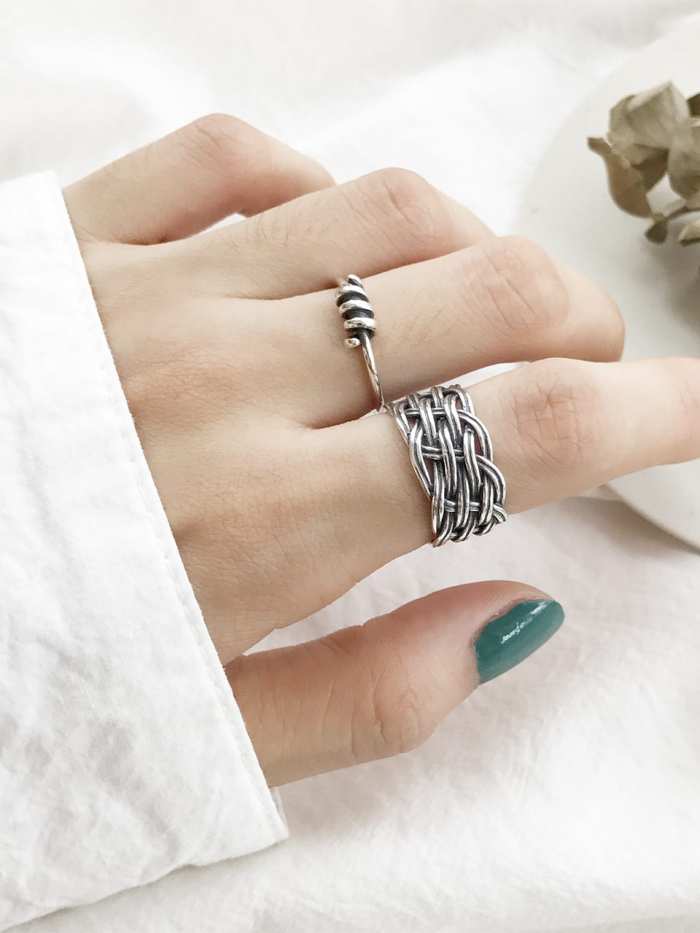 925 Sterling Silver Multi Wire Knitting   Vintage Free Size  Band Ring