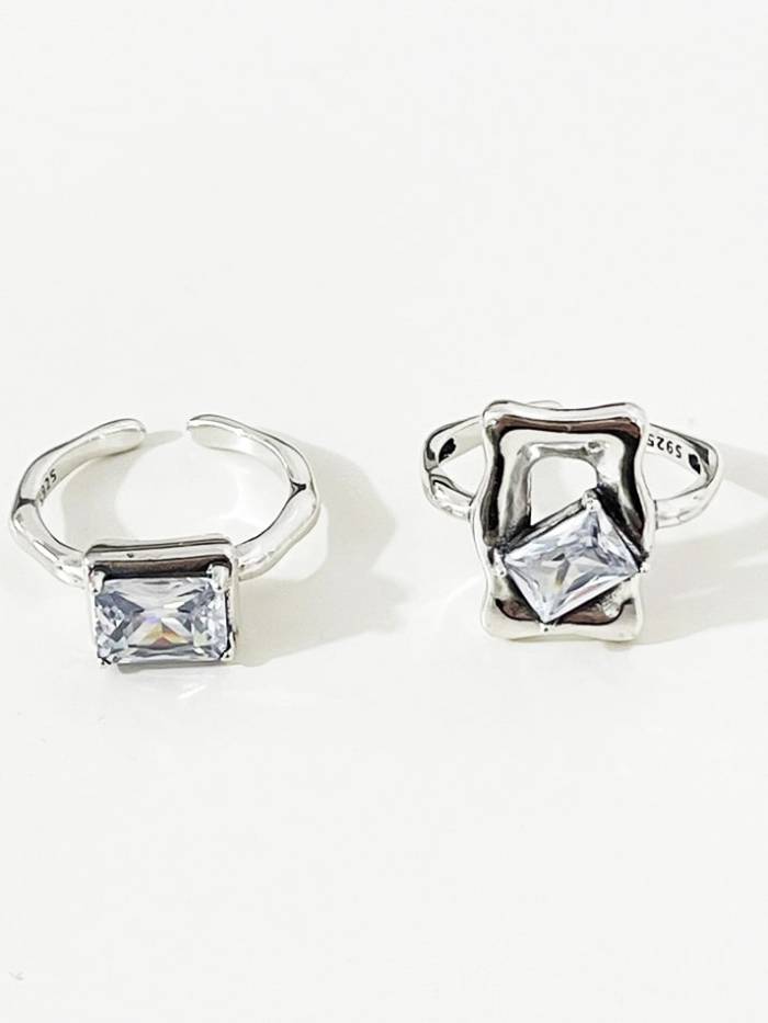 925 Sterling Silver Glass Stone Geometric Vintage Band Ring