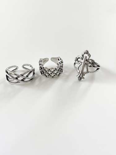 925 Sterling Silver Hollow Cross Vintage Band Ring