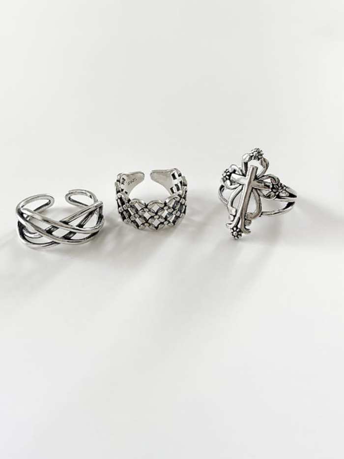 925 Sterling Silver Hollow Cross Vintage Band Ring