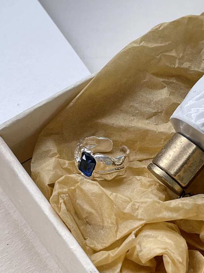 925 Sterling Silver Glass Stone Special Shaped Vintage Band Ring