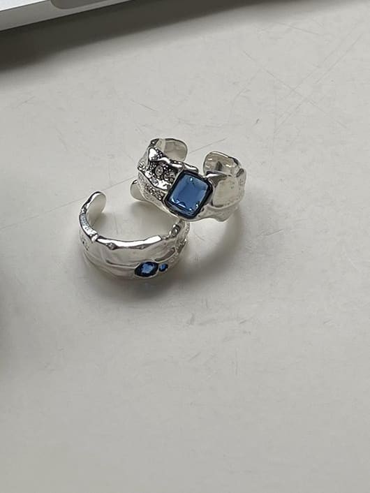 925 Sterling Silver Glass Stone Special Shaped Vintage Band Ring