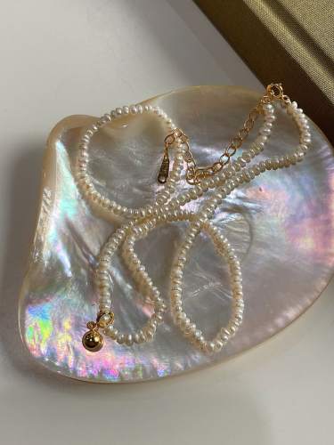 925 Sterling Silver Freshwater Pearl  Geometric Minimalist Beaded Necklace