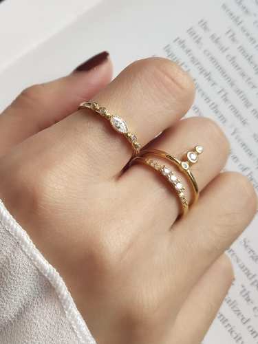 925 Sterling Silver Cubic Zirconia Irregular Minimalist Band Ring