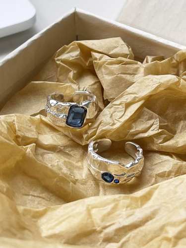 925 Sterling Silver Glass Stone Special Shaped Vintage Band Ring