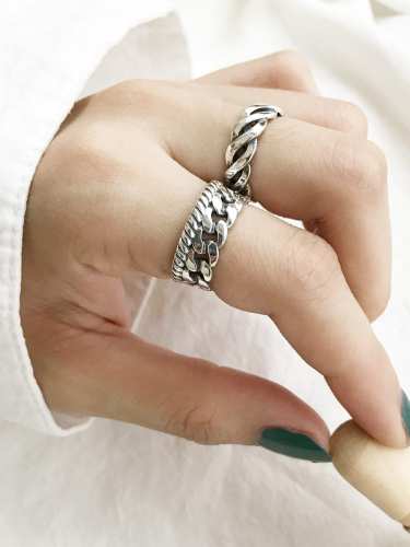 925 Sterling Silver  Vintage Twist Chain Free Size Band Ring