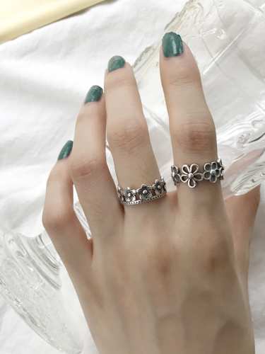 925 Sterling Silver Chrysanthemum Flower Vintage  Free Size Midi Ring
