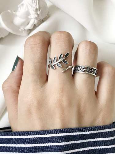 925 Sterling Silver Leaf Vintage Free Size Midi Ring