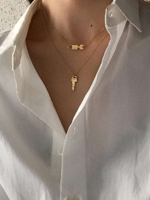 925 Sterling Silver Key Vintage Initials Necklace