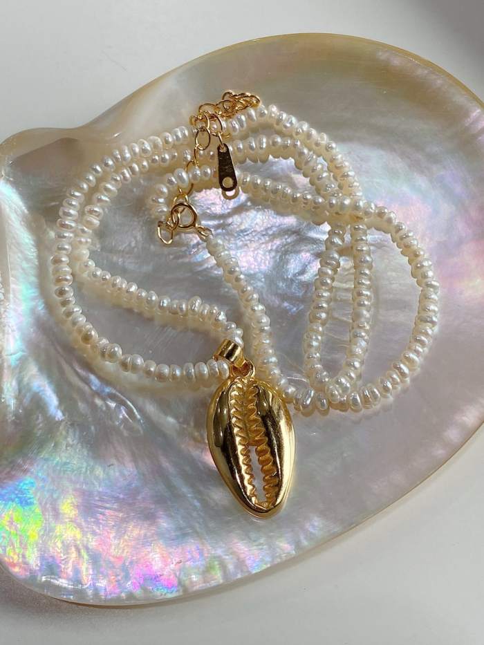 925 Sterling Silver Freshwater Pearl  Geometric Minimalist Beaded Necklace