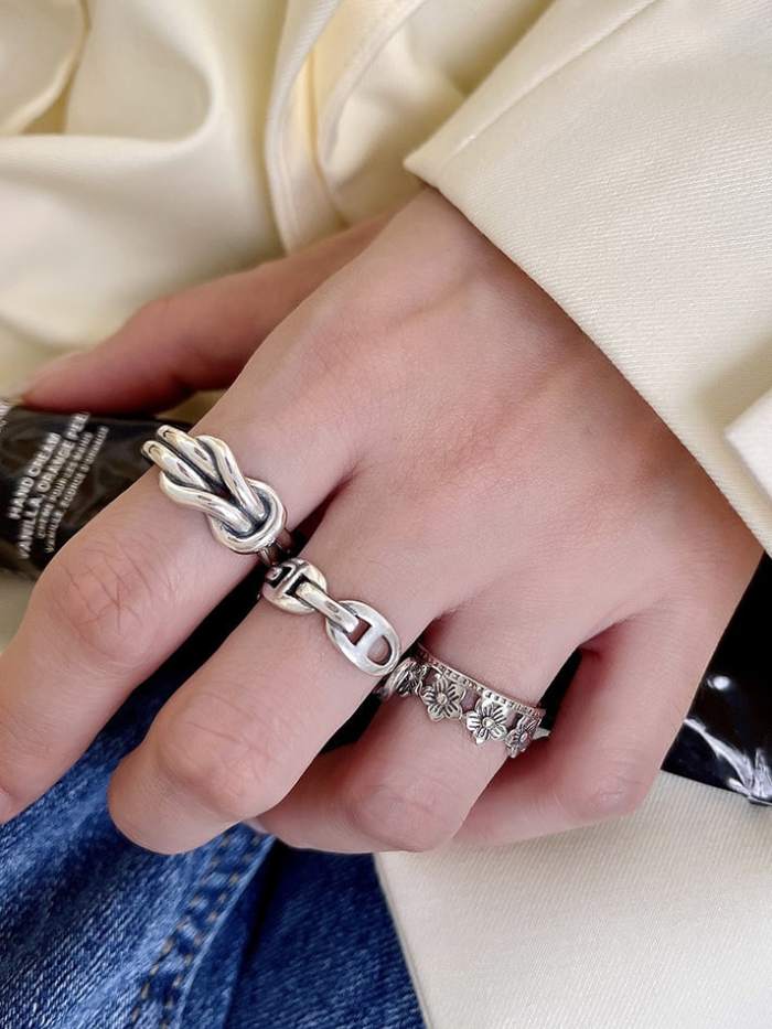 925 Sterling Silver Geometric Vintage Band Ring