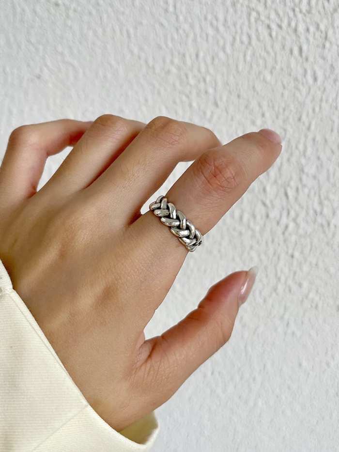 925 Sterling Silver Hollow Irregular Vintage Band Ring