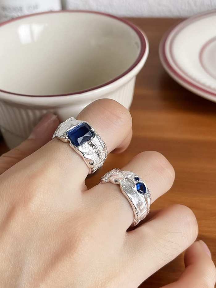 925 Sterling Silver Glass Stone Special Shaped Vintage Band Ring