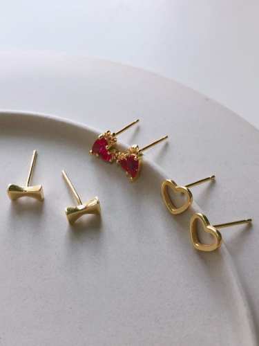 925 Sterling Silver Cubic Zirconia Red Geometric Cute Stud Earring