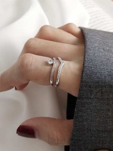 925 Sterling Silver Cubic Zirconia Irregular Minimalist Band Ring