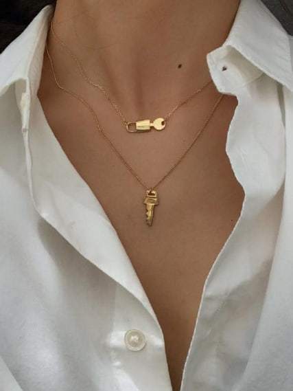 925 Sterling Silver Key Vintage Initials Necklace