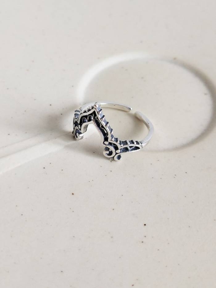 925 Sterling Silver Glass Bead Blue Heart Vintage Midi Ring