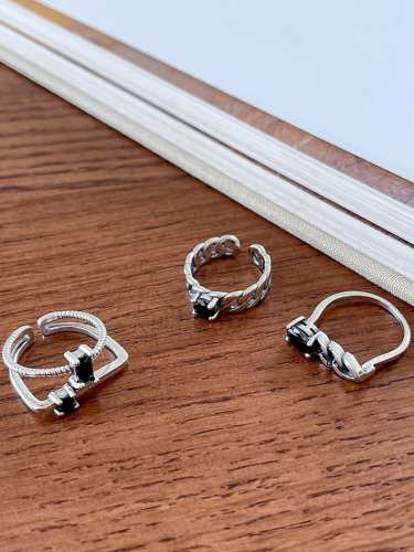 925 Sterling Silver Cubic Zirconia Geometric Vintage Stackable Ring