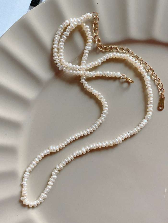 925 Sterling Silver Freshwater Pearl  Geometric Minimalist Beaded Necklace