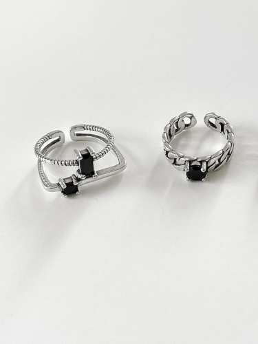 925 Sterling Silver Cubic Zirconia Geometric Vintage Stackable Ring