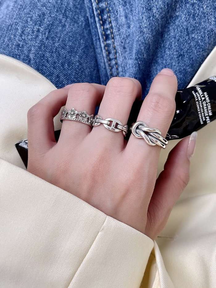 925 Sterling Silver Geometric Vintage Band Ring