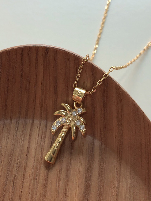 925 Sterling Silver With Gold Plated Personality Cross Coconut tree  Necklaces