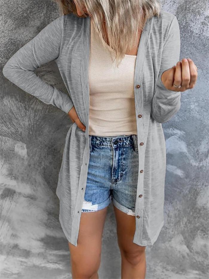 Women's Simple Style Button Solid Color Casual Long-Sleeved Coat