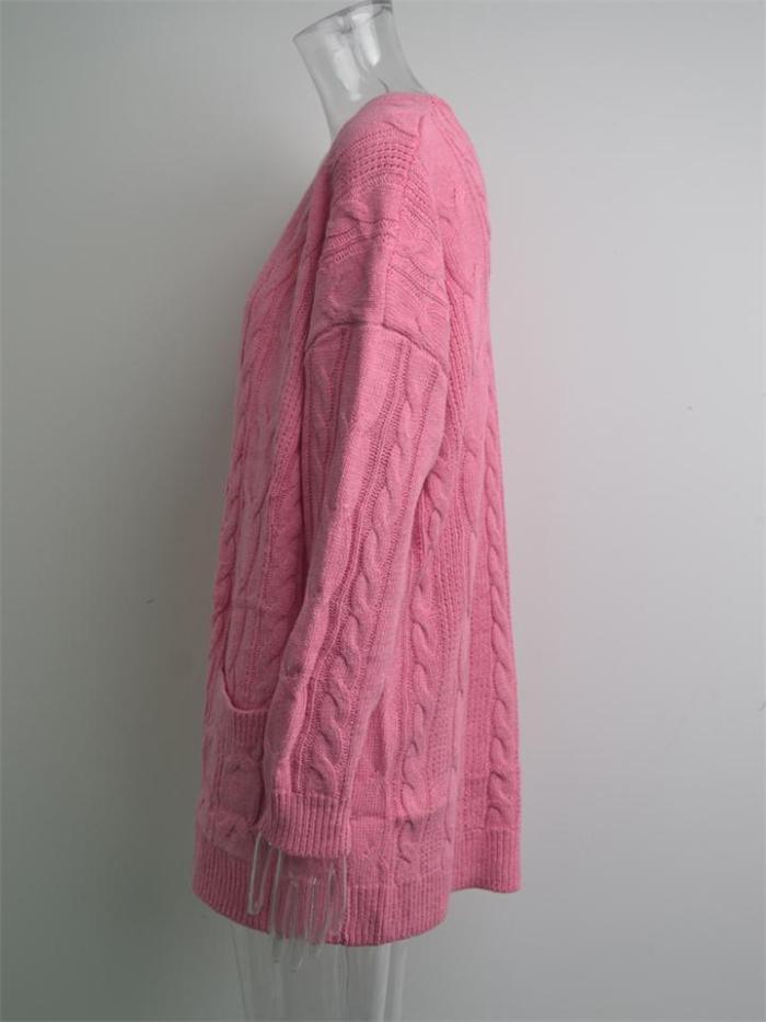 Comfy Cable Knit Pocket Open Front Loose Sweater Coat