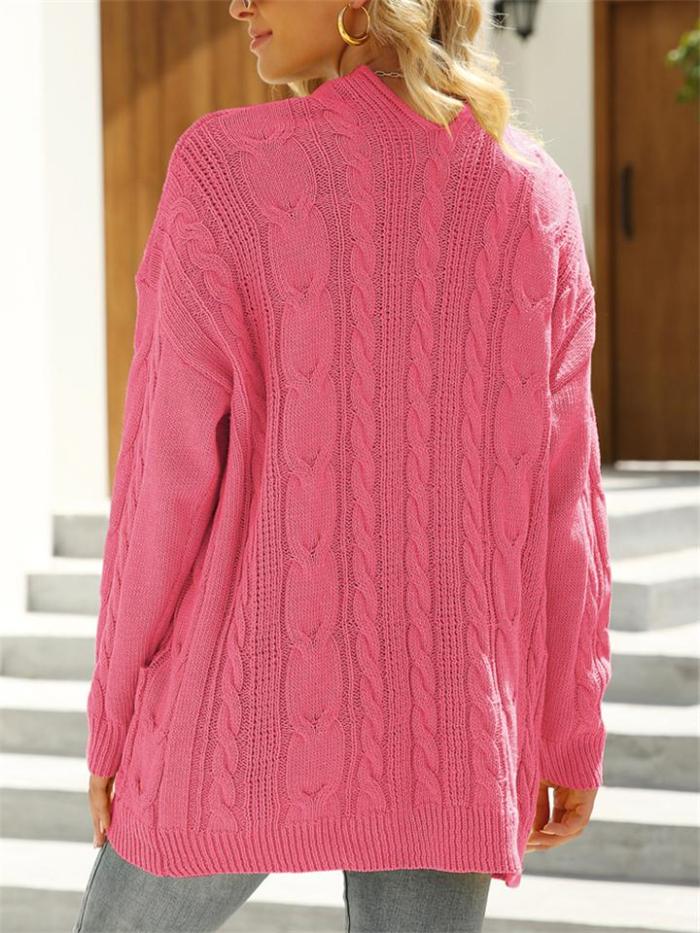 Comfy Cable Knit Pocket Open Front Loose Sweater Coat