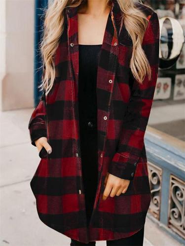 Elegant Plaid Lapel Long Sleeve Loose Coats