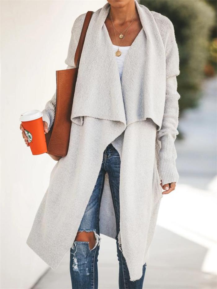 Temperament Solid Color Knitted Stylish Coat
