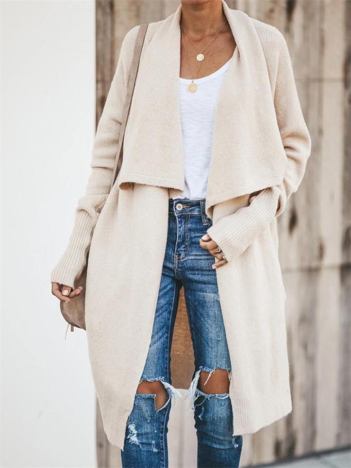 Temperament Solid Color Knitted Stylish Coat