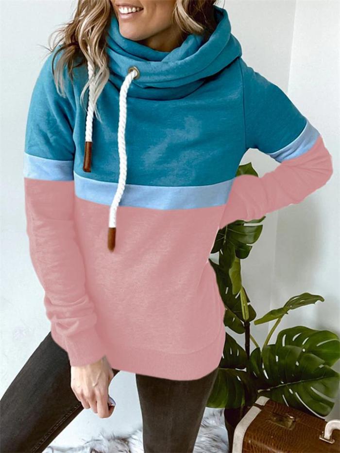 Fashion Contrast Color Design Long-Sleeved Hooded Sweatshirt